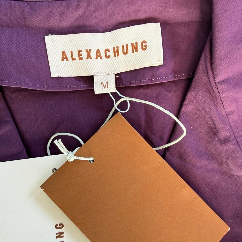 NWT ALEXACHUNG Purple Cotton Pajama Set Lime Green Piping Size M